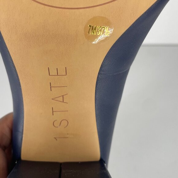 1. State Saffire Blue Pointed Toe Leather Block Pump Heel Office Career Sz 7M - Picture 9 of 10